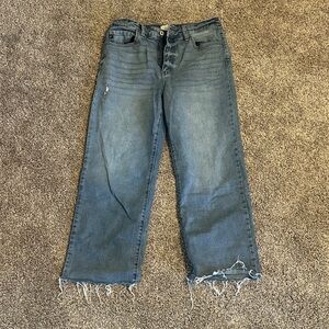 KanCan Women's Cropped Distressed Jeans - Blue